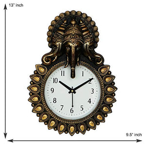 Webelkart Designer Stones Lord Ganesha Plastic Wall Clock for Home/Living Room/Bedroom/Kitchen- (Copper-12 Inch) - Home Decor Lo