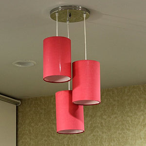 Craftter Handcrafted Plain Fabric Cylindrical Hanging Lamp (Dark Pink, Small) - Set of 3 - Home Decor Lo