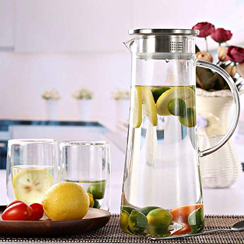 HOUSING ENTERPRISE® 1.3 Liter Glass Pitcher with lid iced Tea Pitcher Water jug hot Cold Water Wine Coffee Milk Juice Beverage Carafe (Pitcher) (1300 ML Pack of 1) - Home Decor Lo