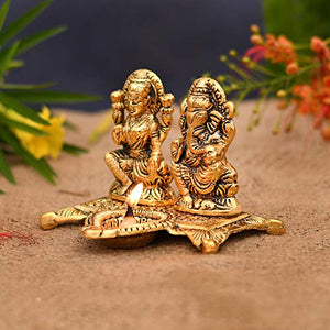 Collectible India Laxmi Ganesh Idol Showpiece Oil Lamp Diya Deepak - Metal Lakshmi Ganesh Statue - Diwali Home Decoration Items - Lakshmi Ganesh for Diwali puja - Home Decor Lo