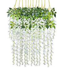 Load image into Gallery viewer, 12 Pack 1 Piece 3.6 Feet Artificial Fake Wisteria Vine Ratta Hanging Garland Silk Flowers String Home Party Wedding Decor (White) - Home Decor Lo
