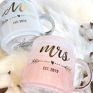 Vilight Gifts for Couple Married 2019 - Mr and Mrs Mugs for Newlyweds - Marble Coffee Cups Set with Gift Package - Home Decor Lo