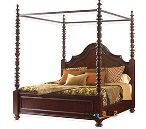 Craftatoz Solid Wood King Size Handicraft Poster Bed with Carving - Home Decor Lo
