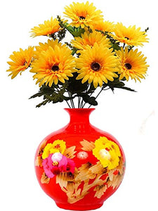 Fourwalls Beautiful Decorative Artificial Garabara Flower Bunches for Home décor (48 cm Tall, 10 Heads, Yellow) - Home Decor Lo