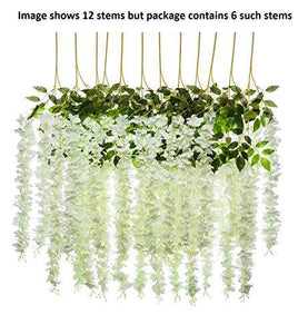 Fourwalls Artificial Polyester and Plastic Hanging Orchid Flower Vine (110 cm Tall, White, Set of 6) - Home Decor Lo