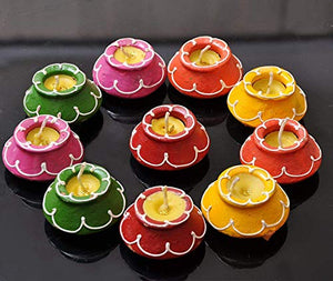 Srajan Creation Decorative Matki Diyas/Colourful Diya Set/Diya for Diwali- Set of 10 - Home Decor Lo