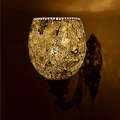 Shivam Lites Wall Lamp/Light with Hand Decorated Mosaic Glass Shade & Metal Fitting, Antique Crackle - Home Decor Lo