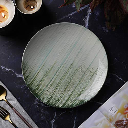 Tatvam Lifestyle Handpainted Aurorae Ceramic Full Dinner Plates (10 inches, Set of 4)