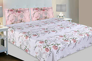 haus & kinder Victorian Summer Dream, 100% Cotton Double Bedsheet with 2 Pillow Covers,186 TC (White Pink: Pink) - Home Decor Lo