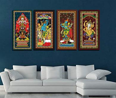 Konarika ImagingCanvas Pattachitra Indian God | Framed Wall Hanging Oil Painting | Gift and /Office DECOR | (Set of 4) - Home Decor Lo