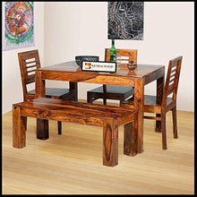 Load image into Gallery viewer, Hariom Handicraft Sheesham Wood Dining Table Set with 3 Chairs +1 Bench | Dining Room Furniture (Dark Honey Finish) - Home Decor Lo