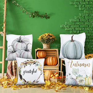 Autumn Decorations Pumpkin Throw Pillow Cover Cushion Couch Cover Pillow Cases Set of 4 for Autumn Halloween Thanksgiving Day (Blue-Gray,18 X 18 Inch) - Home Decor Lo