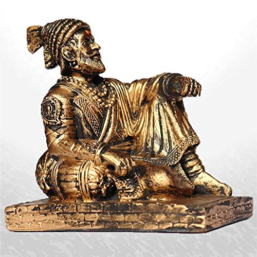 S2S Shivaji Maharaj Statue GOLD (FREE with Pearl Bead Small Garland) - Home Decor Lo