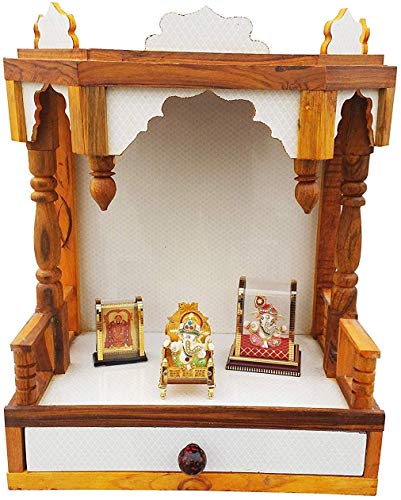 SANRACHNA Wooden Mandir for Pooja Room- Wall Hanging Temple Height-48, Length-40, Width-25 cm (White) - Home Decor Lo