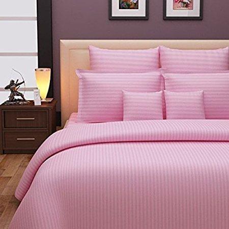 Sidhi 300 TC 100% Cotton Sateen Double King Size Bedsheet with 2 Pillow Covers Plain Premium Platinum Superior Elegant Solid Striped Pink Bedsheet Size (90x108) inches Pillow Cover (17x26) inches - Home Decor Lo