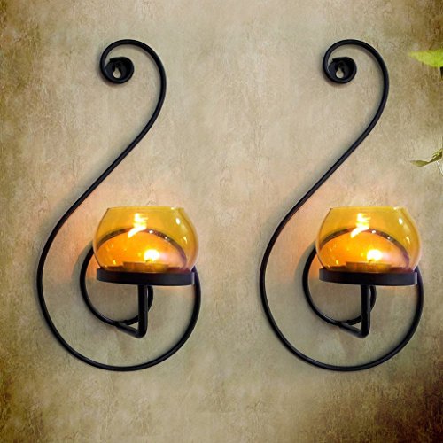 TIED RIBBONS Set of 2 Wall Hanging Tealight Candle Holder Metal Wall Sconce with Glass Cups and Tealight Candles for Christmas Lights for Home Decoration (Set of 2) - Home Decor Lo