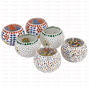 TIED RIBBONS Mosaic Glass Tealight Candle Holders for Diwali Home Decoration and Gifts (Pack of 6) - Home Decor Lo