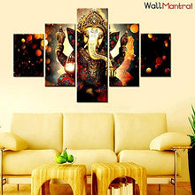 Load image into Gallery viewer, WallMantra Sri Ganesha Indian Hindu Spiritual Painting / 5 Pieces Canvas Print Wall Hanging/Stretched and Framed on Wood / 44&quot; W x 24&quot; H/Home Decor for Living Room, Bedroom, Office Decoration - Home Decor Lo