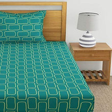 Load image into Gallery viewer, Home Ecstasy 100% Cotton bedsheets for Single Bed Cotton, 140tc Geometric Green Single bedsheet with Pillow Cover (4.8ft x 7.3ft) - Home Decor Lo