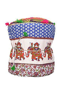 Florishkart Rang Barse Bamboo Rohi Rajasthani Single Handmade Patchwork Cotton Mudda/Ottoman/Stool/Pouffe (25 X 25 X 40 Inches , Multicolour) - Home Decor Lo