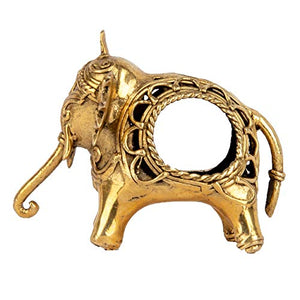 Biswa Bangla Handcrafted Dokra Elephant Napkin Holder in Gold - Home Decor Lo