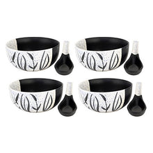 Load image into Gallery viewer, KITTENS Hand Painted in Speckled Black N White Ceramic Soup Bowl with Spoon - Set of 4 - Home Decor Lo