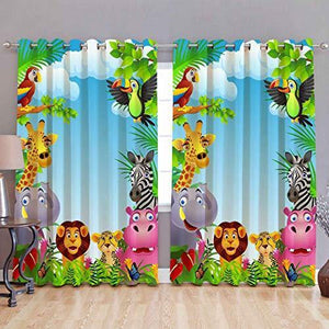 Amazin Homes Cartoon Jungle Animal 3D Digital Print Eyelet Polyester Door Curtain for Kids Room (Multicolour, 4X7 Feet) - Home Decor Lo