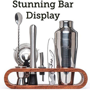 Mixology Bartender Kit: 10-Piece Bar Tool Set with Stylish Mahogany Stand - Perfect Home Bartending Kit and Martini Cocktail Shaker Set For an Awesome Drink Mixing Experience - Exclusive Recipes Bonus - Home Decor Lo