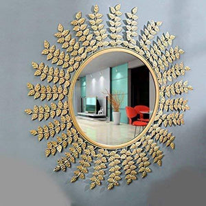 Furnish Craft Steel Glass Wall Mirror (Gold_24 Inch) - Home Decor Lo