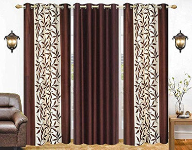 Home Weavers Polyester Printed and Long Crush Curtain for Door, 8feet, Coffee, Pack of 3 - Home Decor Lo