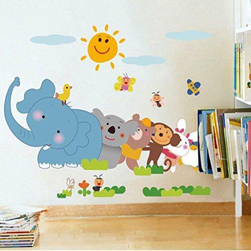 Decals Design 'Jungle Cartoon Cute Animals' Wall Sticker (PVC Vinyl, 60 cm x 90 cm, Multicolour) - Home Decor Lo
