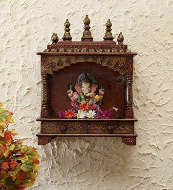 MICROTEX Designer Wooden mandir for Home, Pooja Room, Office, Shop, Temple Wall Hanging (23 inch X 16 inch) (Copper) - Home Decor Lo
