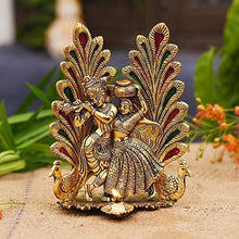 Load image into Gallery viewer, Collectible India Peacock Design Radha Krishna Idol Showpiece with Diya for Puja and Home Decor (8 x 6 Inches) - Home Decor Lo