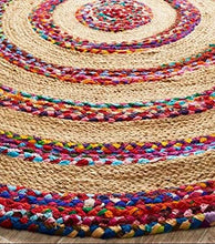 Load image into Gallery viewer, The Home Talk Cotton and Jute Braided Floor Rug, Boho Multicolor Bedside Runner Carpet for Bedroom Living Room, 95 cm Round - Multicolor - Home Decor Lo