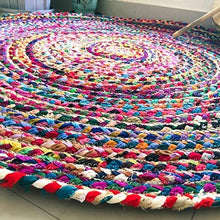 Load image into Gallery viewer, FLOTTCOW Hand Made Round and Reversible Multicolour Cotton chindi Braided 1 Piece Rug, Carpet for Living Area, Size 90 cm Round - Home Decor Lo