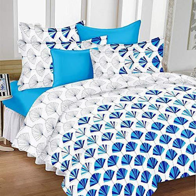 HUESLAND By Ahmedabad Cotton Comfort Cotton Bedsheet with 2 Pillow Covers - King Size, White and Blue - Home Decor Lo