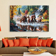 Load image into Gallery viewer, Inephos Unframed Canvas 7 Horses Running Vastu Wall Painting (91 cm x 61 cm, Multicolour) - Home Decor Lo