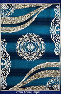 Vram Floral Carpet (Sky Blue, Velvet, 5 x 7 ft) - Home Decor Lo