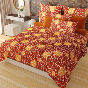 Home Candy Fruity Bloom 120 TC Cotton Double Bedsheet with 2 Pillow Covers - Floral, Brown - Home Decor Lo