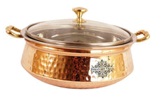 Load image into Gallery viewer, Indian Art Villa Hammered Steel Copper Casserole Donga With Glass Lid, Tableware &amp; Serveware, 1250 Ml - Home Decor Lo