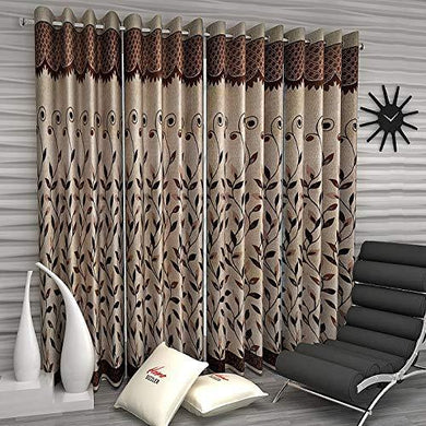 Home Sizzler Floral 4 Piece Eyelet Polyester Door Curtain Set - 7ft, Brown - Home Decor Lo
