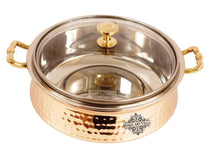 Load image into Gallery viewer, Indian Art Villa Hammered Steel Copper Casserole Donga With Glass Lid, Tableware &amp; Serveware, 1250 Ml - Home Decor Lo