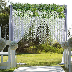 Fourwalls Artificial Polyester and Plastic Hanging Orchid Flower Vine (110 cm Tall, White, Set of 6) - Home Decor Lo