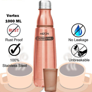 Milton Vertex-1000  Thermosteel  Water Bottle with Unbreakable Tumbler, 1000 ml, Peach - Home Decor Lo