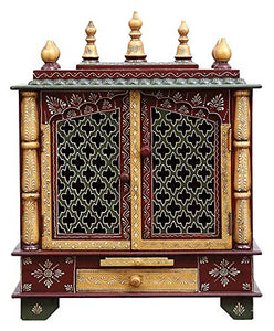 Jaipur Lane Wooden Pooja Mandap/Home Temple (60 cm x 30 cm x 75 cm, Temple 046) - Home Decor Lo