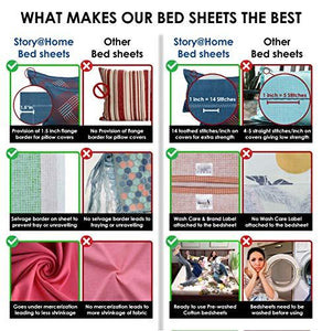 Story@Home Floral Print 100% Combed Cotton Premium Style Double /Queen Size Bed Bedsheet Set Bedspread with 2 Pillow Covers, Cream and Brown - Home Decor Lo