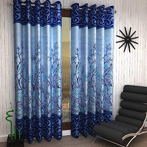 Home Sizzler Shalimar Frill Panel Garden 2 Piece Eyelet Polyester Window Curtain Set - 5ft, Blue - Home Decor Lo