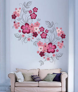 Decals Design 'Flowers with Vine' Wall Sticker (PVC Vinyl, 30 cm x 90 cm, Multicolor) - Home Decor Lo