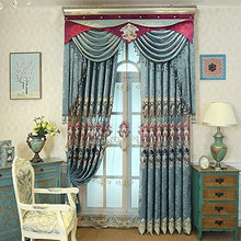 Load image into Gallery viewer, Generic Blue Brown Europe Luxury Villa Valance Curtains for Living Room Bedroom Window Embroidered Tulle Curtains Drapes Decoration: Blue Curtains, 1Pc W450Cmxh250Cm, Rod Pocket - Home Decor Lo