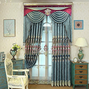 Generic Blue Brown Europe Luxury Villa Valance Curtains for Living Room Bedroom Window Embroidered Tulle Curtains Drapes Decoration: Blue Curtains, 1Pc W450Cmxh250Cm, Rod Pocket - Home Decor Lo